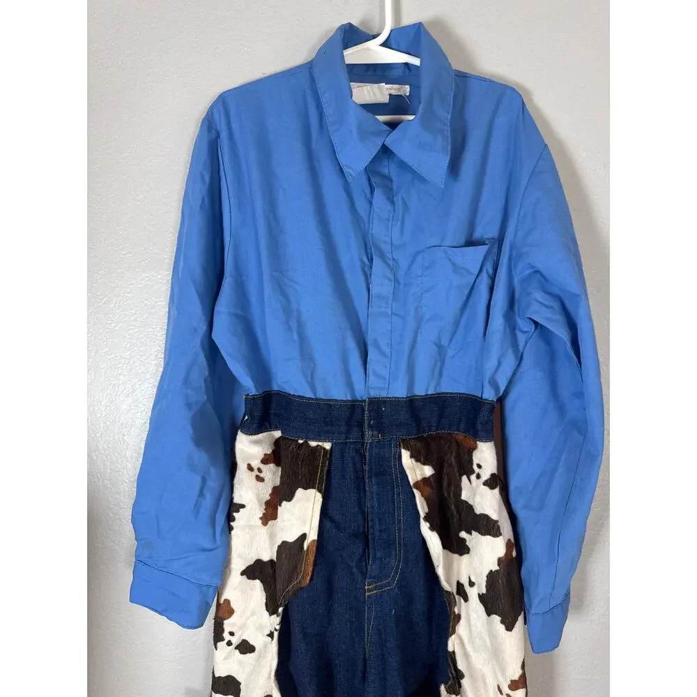 Vintage Boys Cowboy Rodeo Rider Costume 6-8 Years Suede Cowprint Chaps One Piece